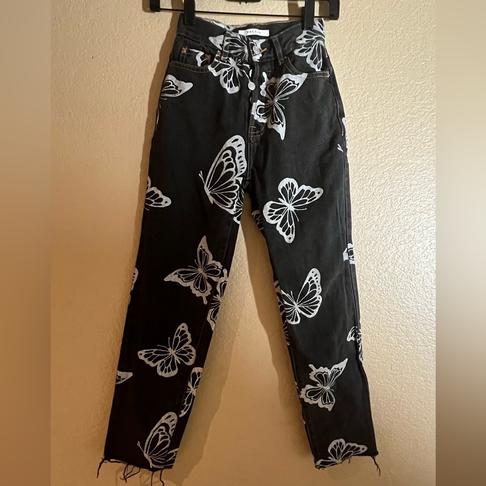 Pacsun High Rise Straight Black Butterfly Jeans